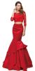 Floral Mesh Crop Top Mermaid Skirt Two Piece Prom Dress in Red
